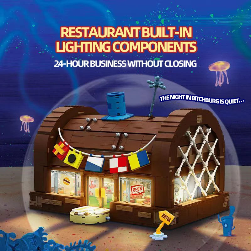 SpongeBob Krusty Krab Building Blocks – Creative Restaurant Scene Model Set for Kids