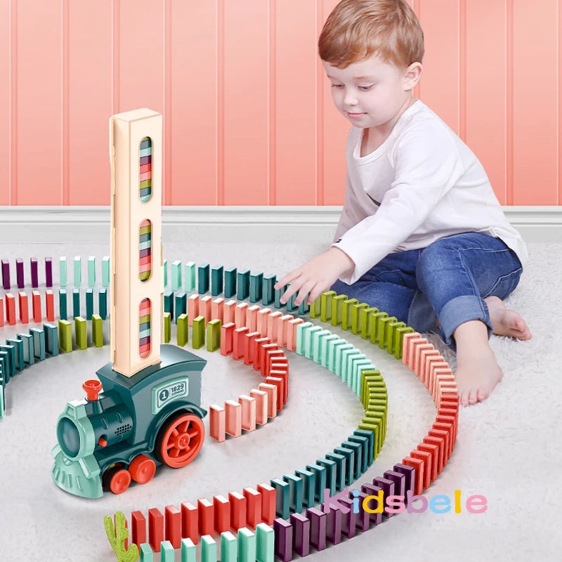 Kids Electric Domino Train Set – Automatic Laying with Sound & Light