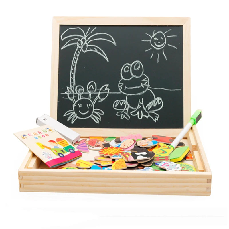 Wooden Magnetic Animal Puzzle & Drawing Board – Multifunction Learning Toy for Kids