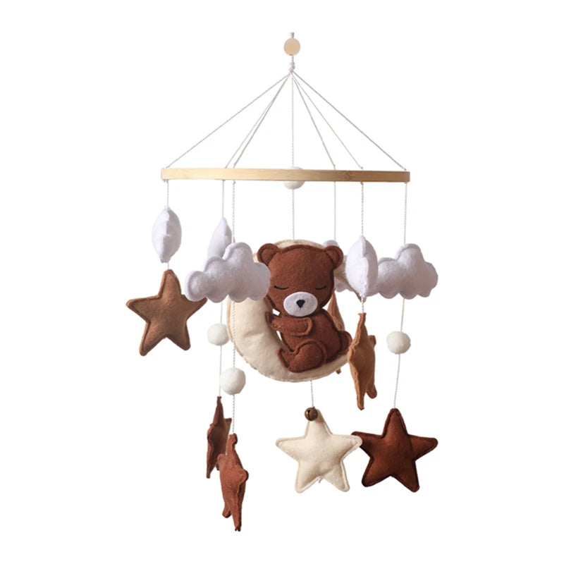 Premium Wooden Baby Crib Mobile with Felt Bear – Music Box Bed Bell, Nursery Hanging Mobile & Bracket for Newborns