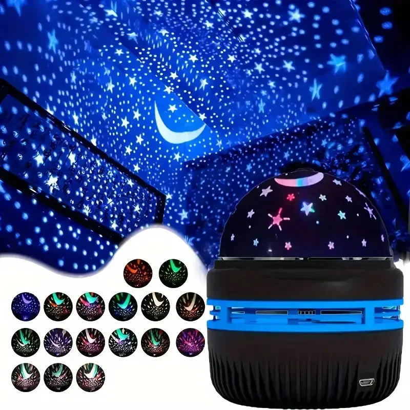 LED Starry Sky Projector Night Light | USB Galaxy Magic Ball Lamp with Moon & Stars