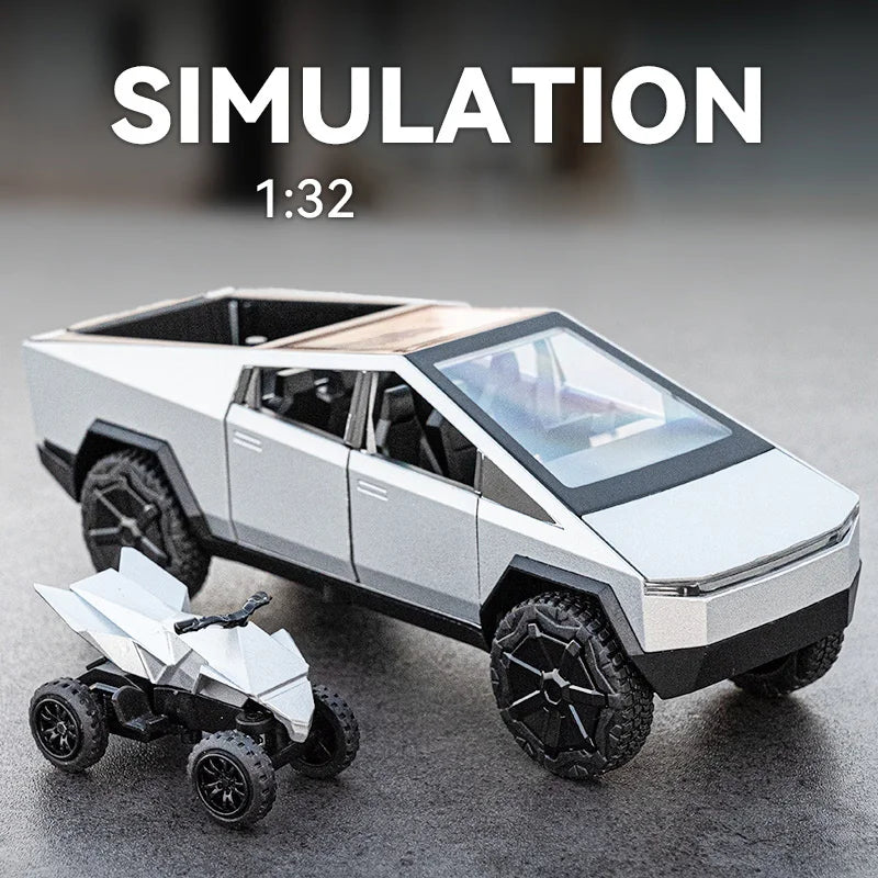 Cybertruck Alloy Diecast Pickup with Trailer RV – Off-Road Model Toy