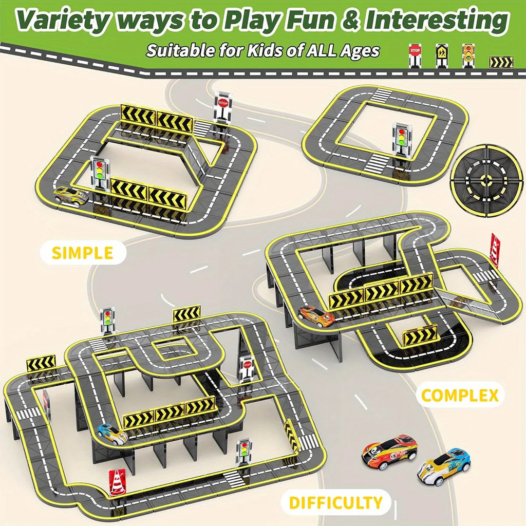 Magnetic Crane Car & Road Building Set – Educational Construction Toy for Kids