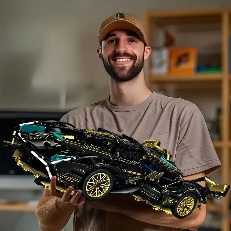 Green Racing Car Building Kit 1690 PCS | Collector Model, ABS Block Assembly, Display Desk Decor for Home & Office