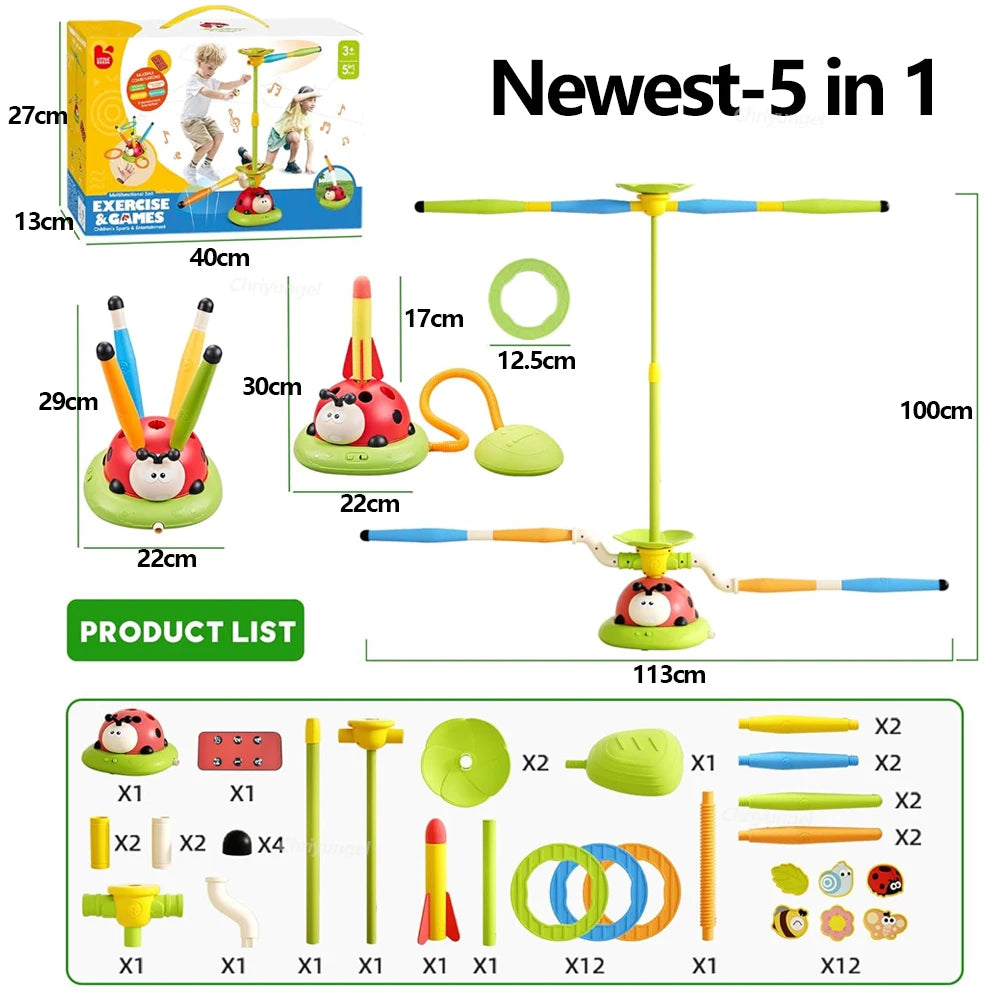 Musical Jump & Toss Ring Game with Rocket Launcher – Outdoor Kids Toy