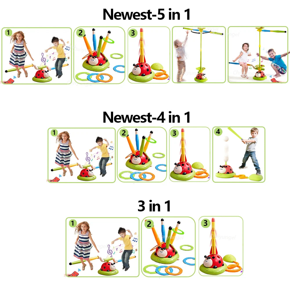 Musical Jump & Toss Ring Game with Rocket Launcher – Outdoor Kids Toy