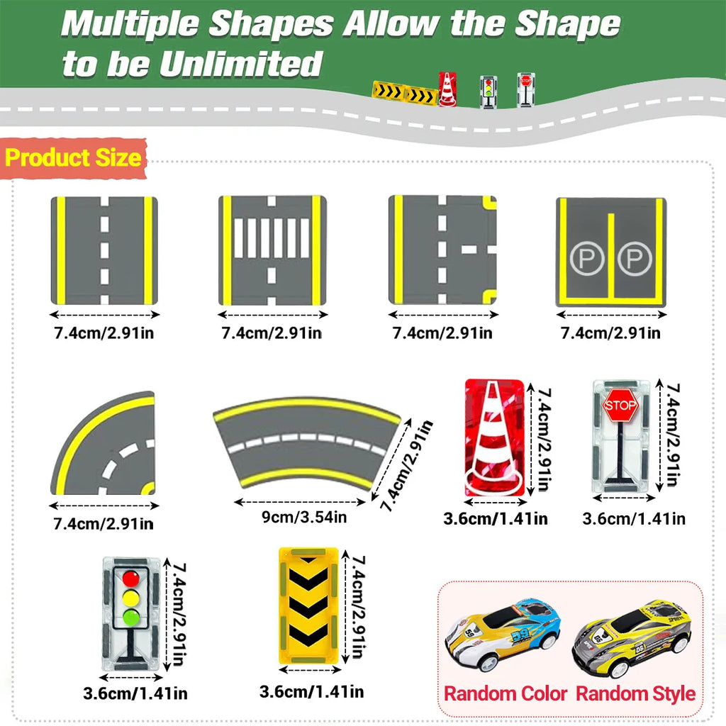 Magnetic Crane Car & Road Building Set – Educational Construction Toy for Kids