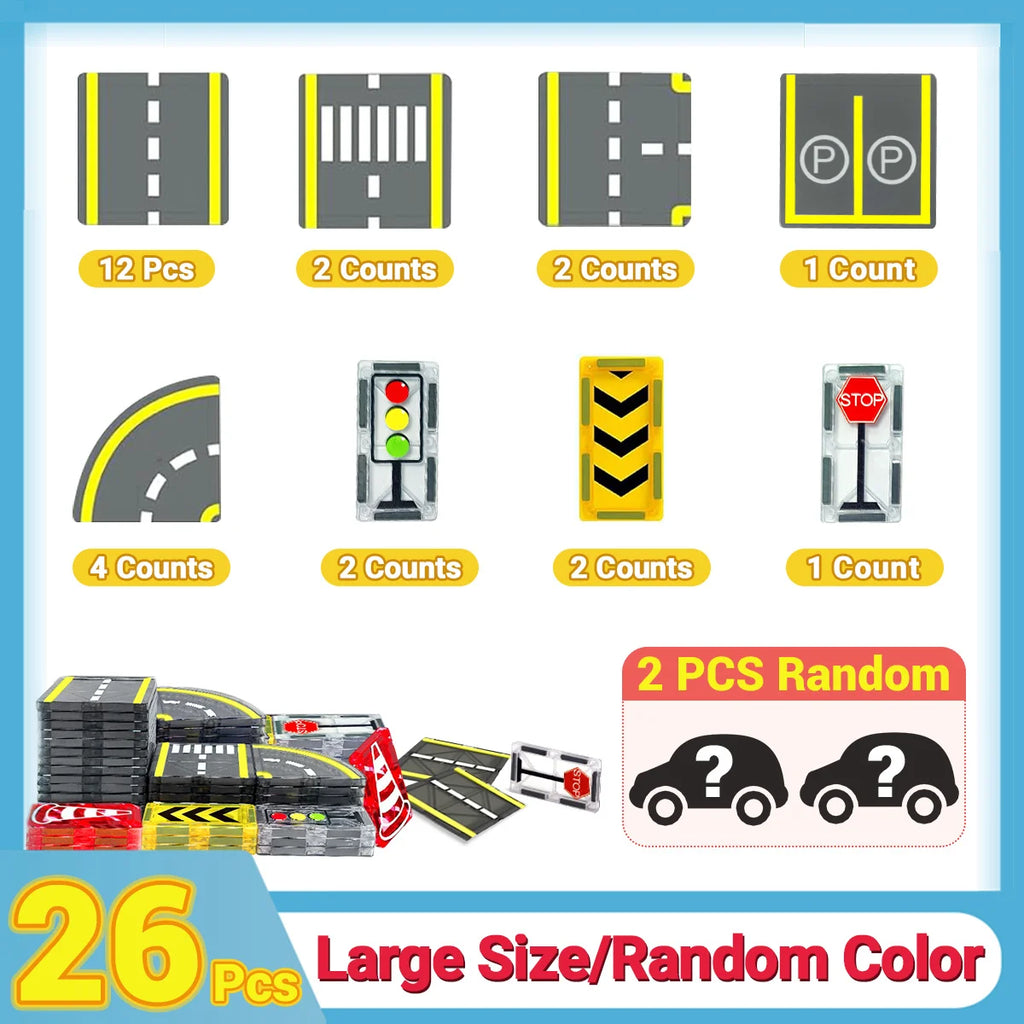 Magnetic Crane Car & Road Building Set – Educational Construction Toy for Kids