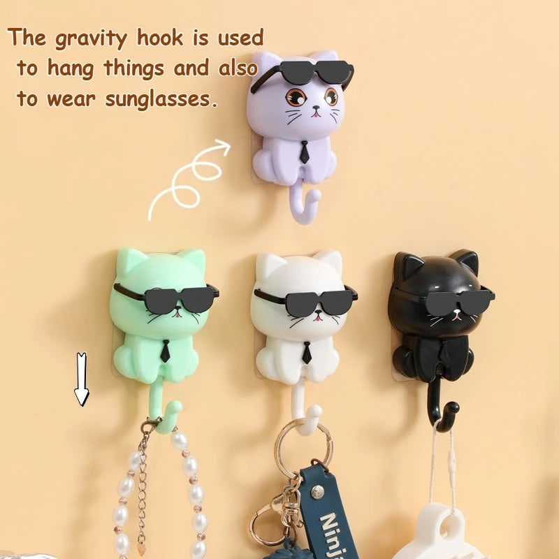 Cute Cat Hook – Rotating Wall Hanger for Keys, Clothes, Hats & Glasses, Adhesive Organizer