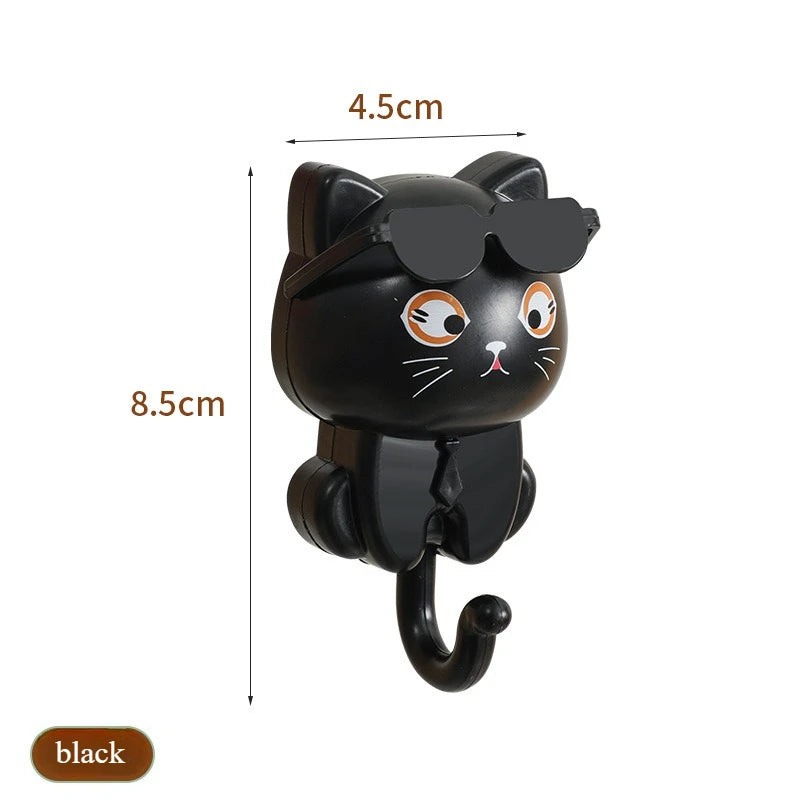 Cute Cat Hook – Rotating Wall Hanger for Keys, Clothes, Hats & Glasses, Adhesive Organizer
