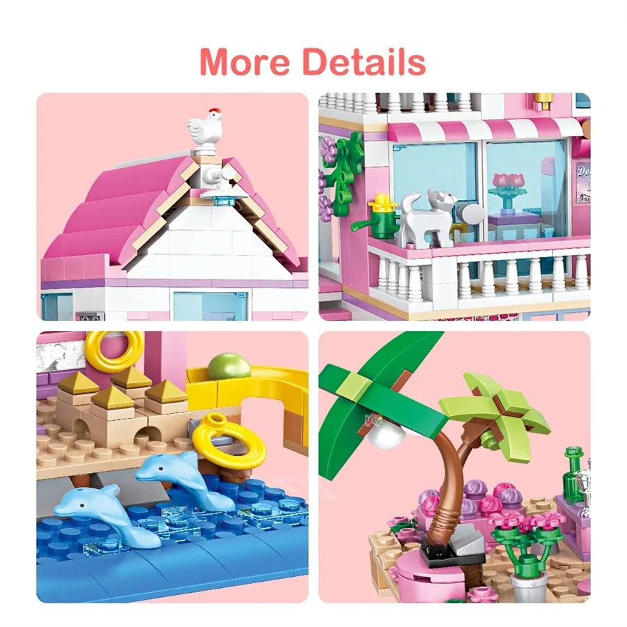 Summer Seaside Villa Building Blocks – City House & Street View DIY Set for Kids