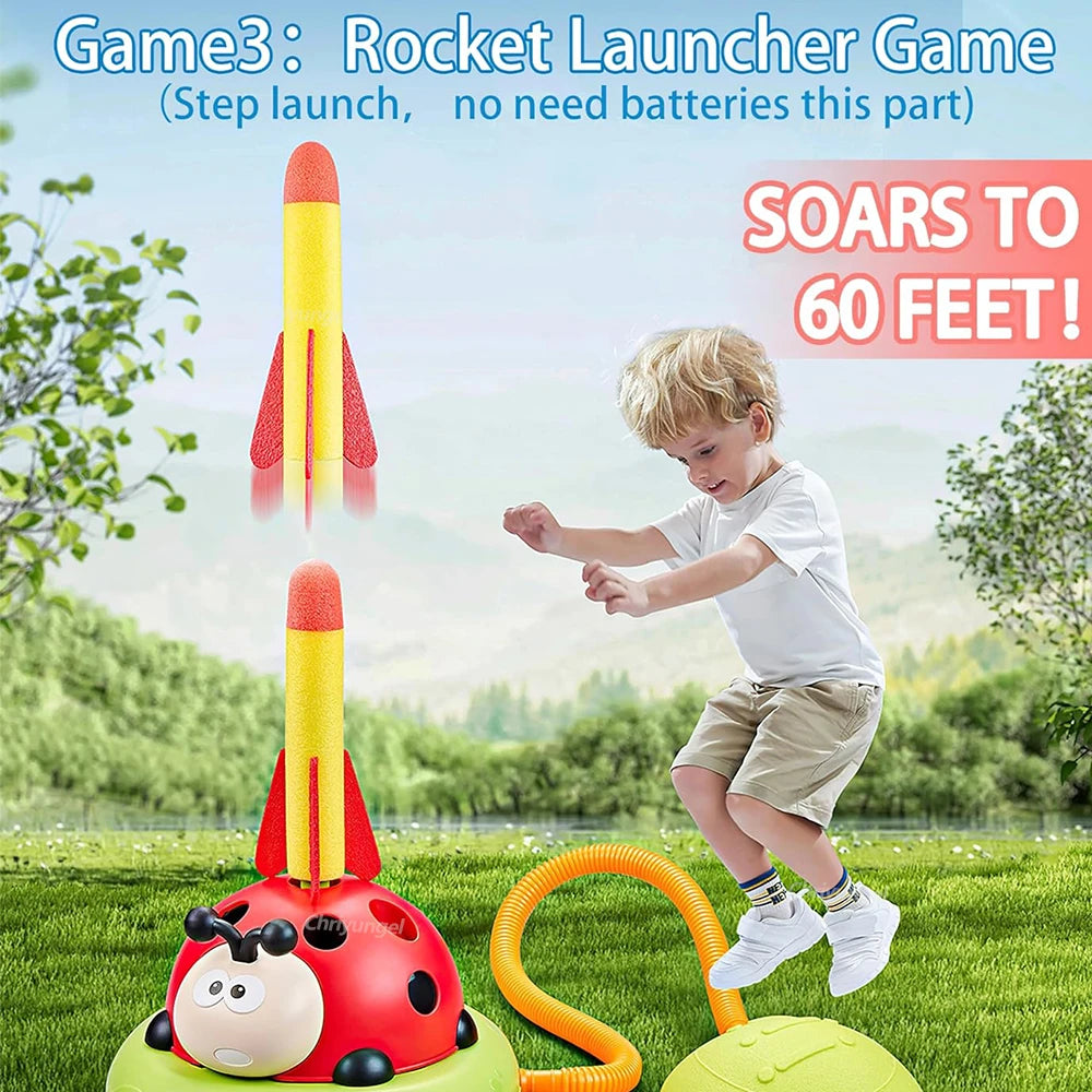 Musical Jump & Toss Ring Game with Rocket Launcher – Outdoor Kids Toy
