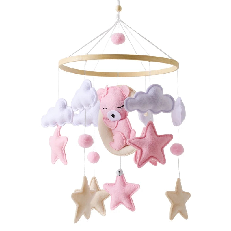 Premium Wooden Baby Crib Mobile with Felt Bear – Music Box Bed Bell, Nursery Hanging Mobile & Bracket for Newborns