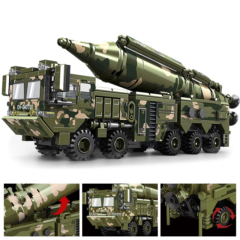 WWII Missile Launcher Military Truck Building Blocks – Vehicle Model Toy for Kids