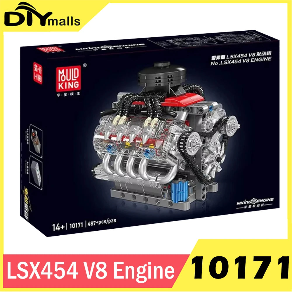 MOULD KING 10171 Motorized LSX454 V8 Engine Building Set – Technical MOC Educational Toy