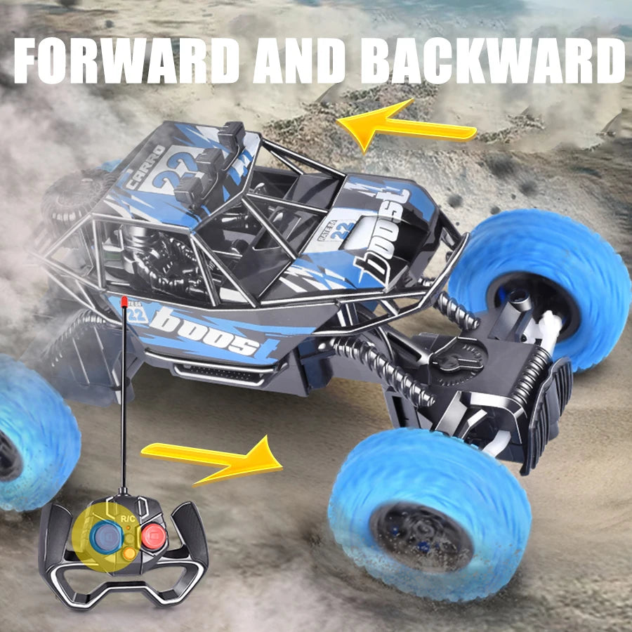 Remote Control Off-Road Car for Kids with Flashing LED Lights, Rubber Wheels, 360° Stunt RC Toy, Christmas Gift