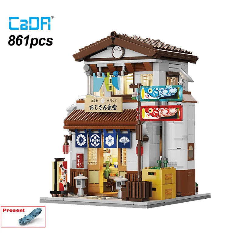 LED Japanese City Canteen Building Blocks – Architecture Street House Set with Figures