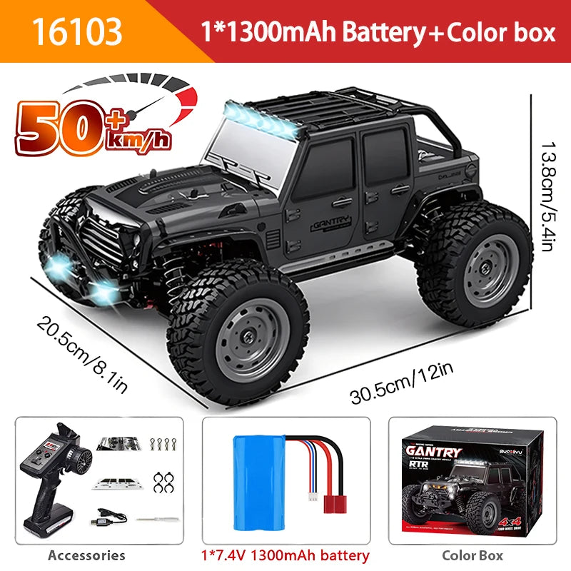 SCY 16102 1:16 4WD RC Car – 50KM/H High-Speed Drift Truck with LED Lights