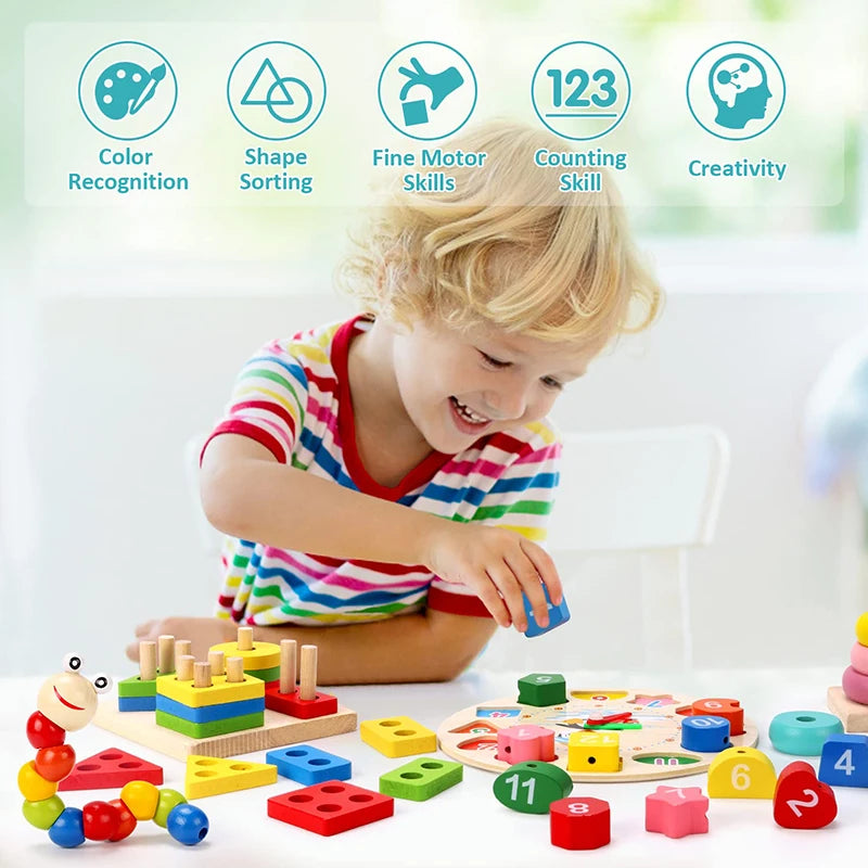 Montessori Wooden Educational Toys Set (5–6 Pcs) – Baby Development & Learning Puzzles