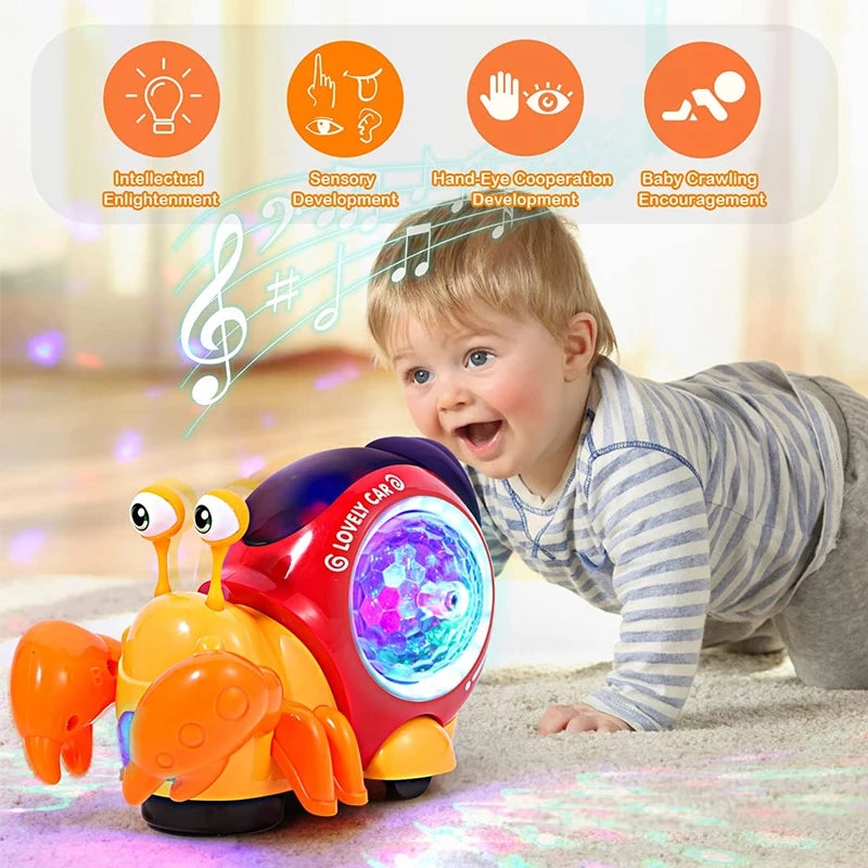 Crawling Crab Baby Toy with Music & Lights • Interactive Moving Toddler Toy • Dancing Sensory Learning Toy for 0–12 Months