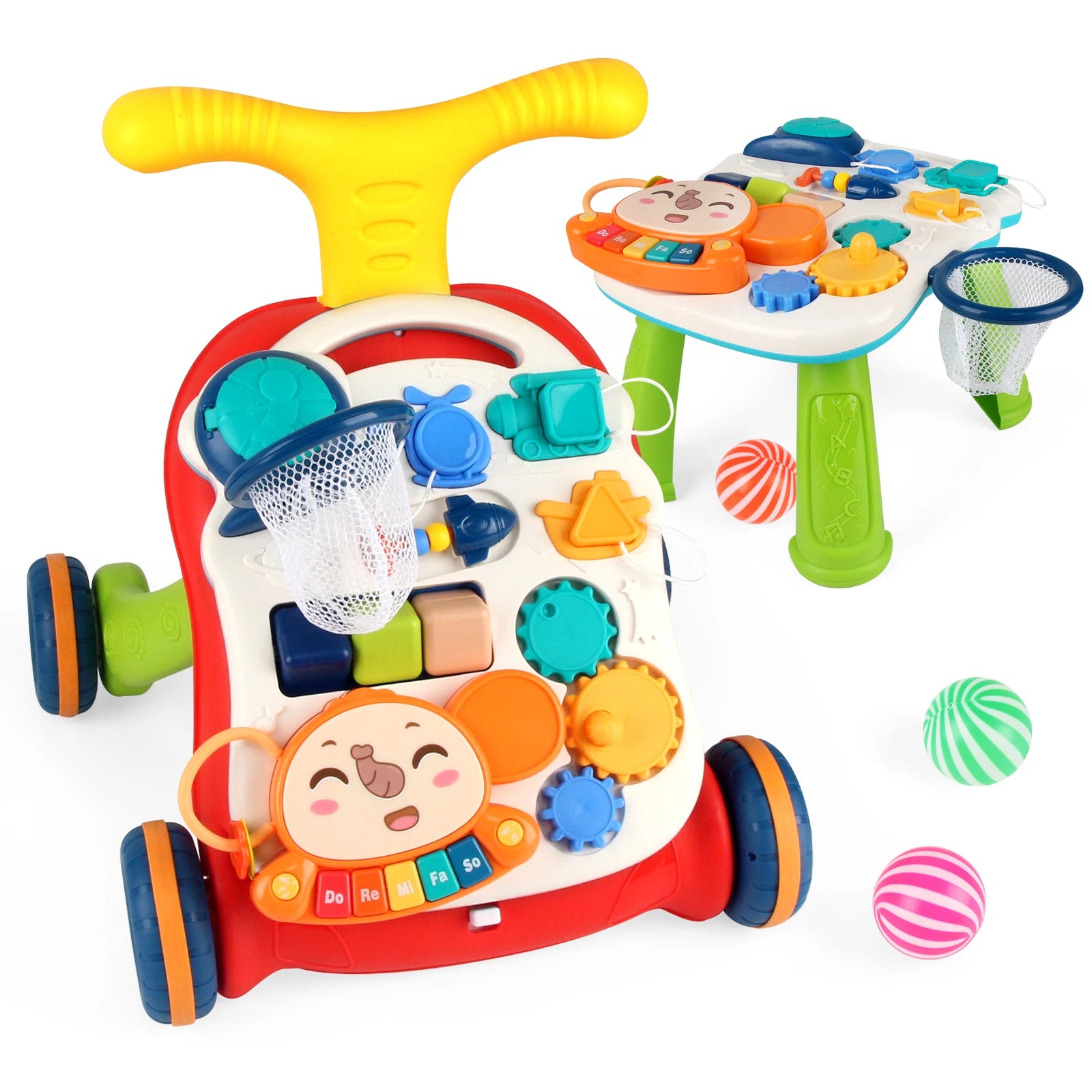 Baby Push Walker with Music & Drawing Board – 2-in-1 Montessori Activity Walker for 6–15 Months
