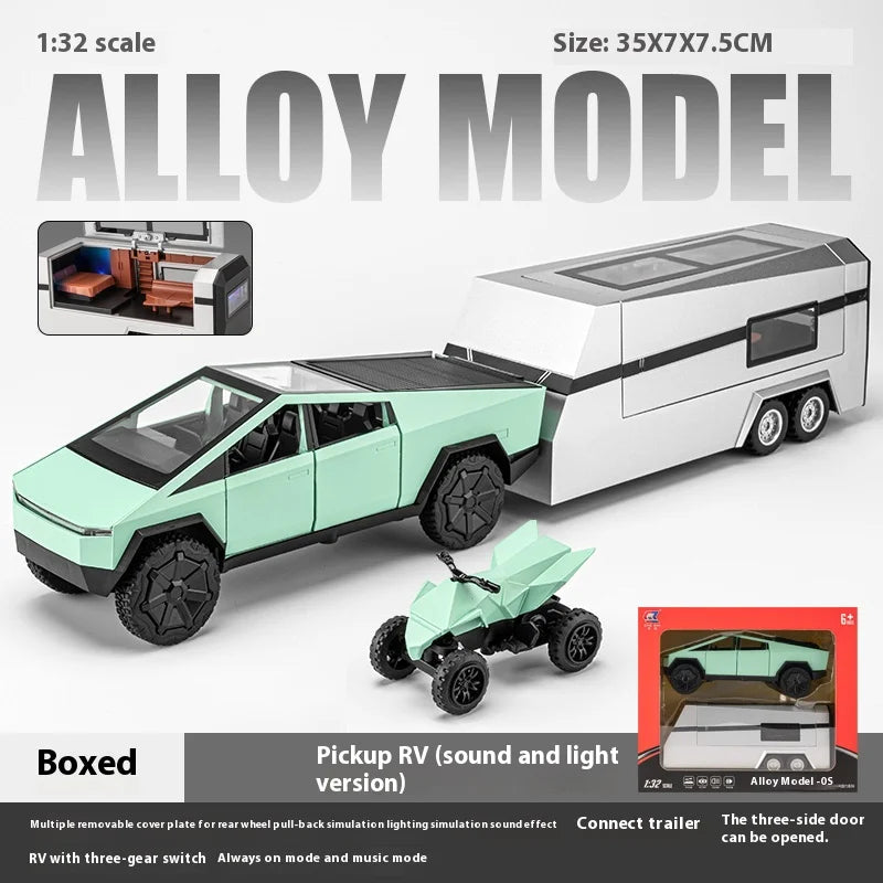 Cybertruck Alloy Diecast Pickup with Trailer RV – Off-Road Model Toy