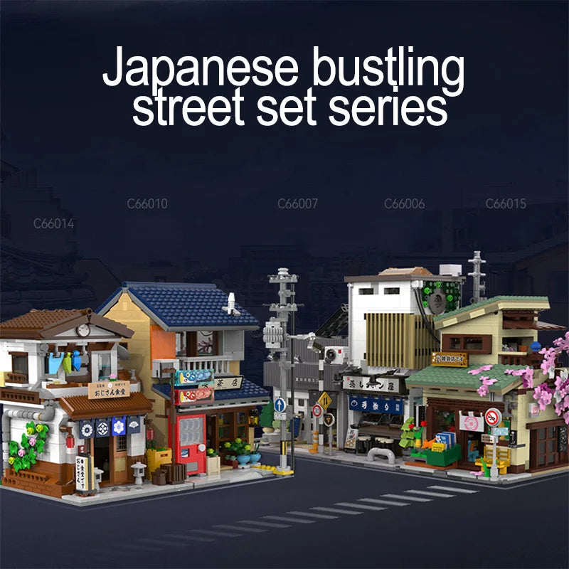 LED Japanese City Canteen Building Blocks – Architecture Street House Set with Figures