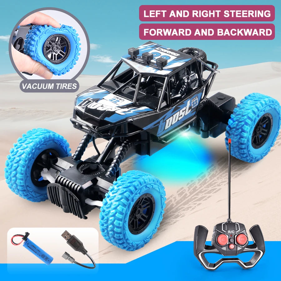 Remote Control Off-Road Car for Kids with Flashing LED Lights, Rubber Wheels, 360° Stunt RC Toy, Christmas Gift