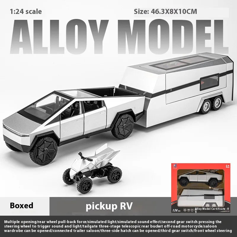 Cybertruck Alloy Diecast Pickup with Trailer RV – Off-Road Model Toy