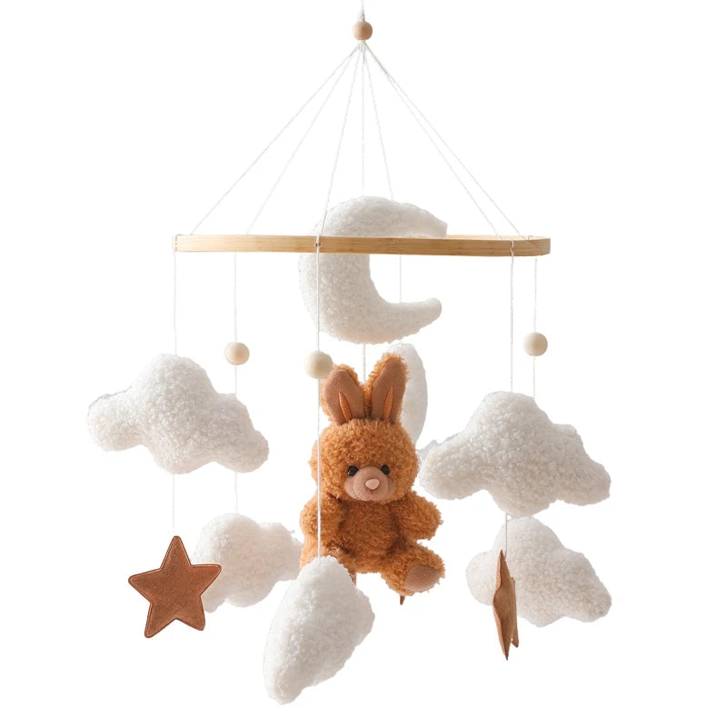 Premium Wooden Baby Crib Mobile with Felt Bear – Music Box Bed Bell, Nursery Hanging Mobile & Bracket for Newborns