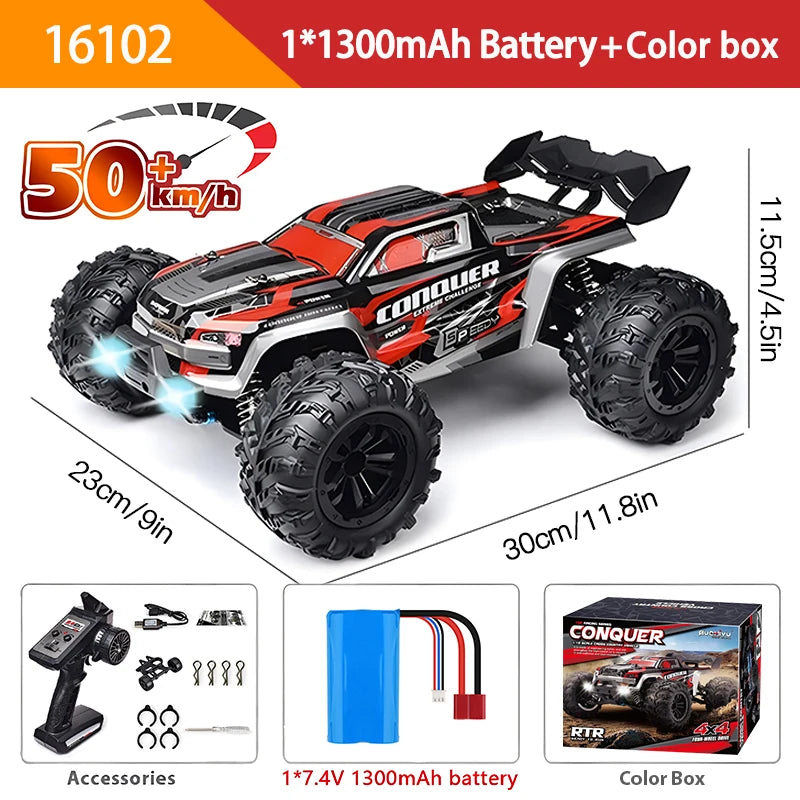 SCY 16102 1:16 4WD RC Car – 50KM/H High-Speed Drift Truck with LED Lights