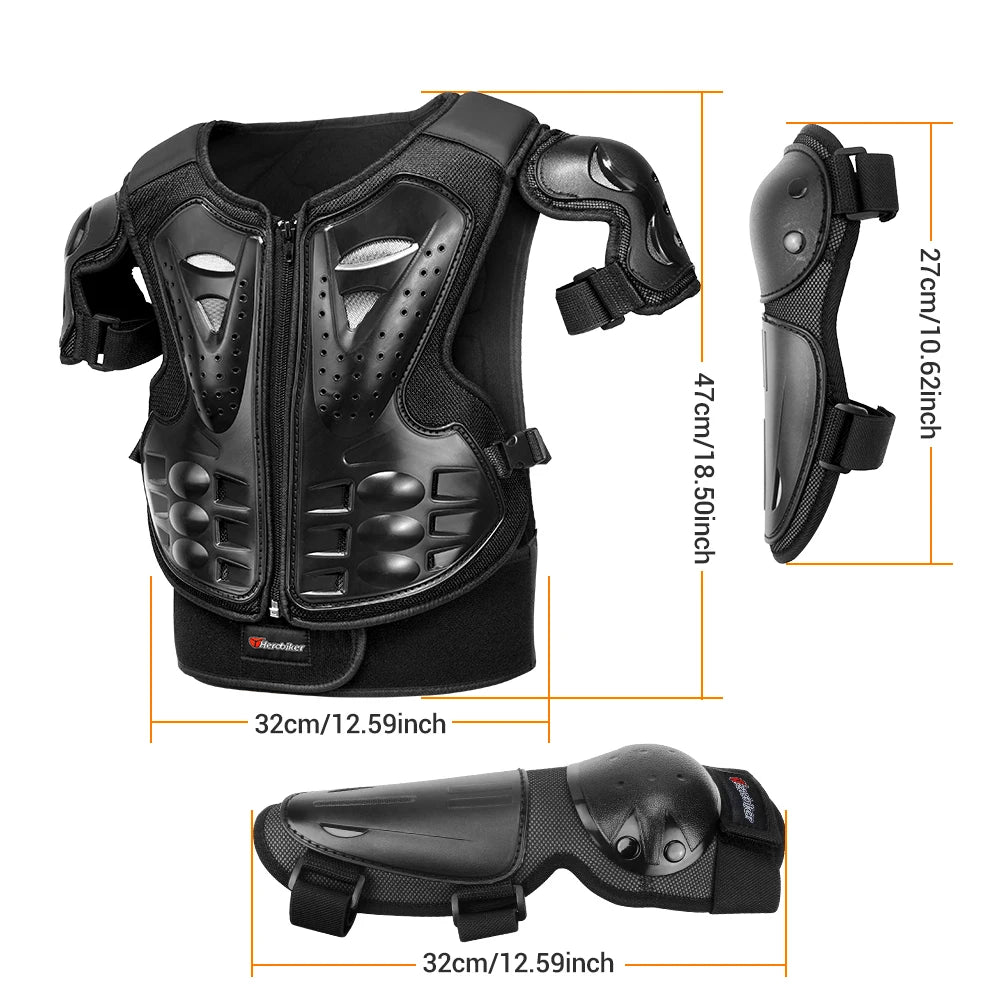 Kids Motocross Motorcycle Protective Armor Set – Body Vest & Kneepads fo