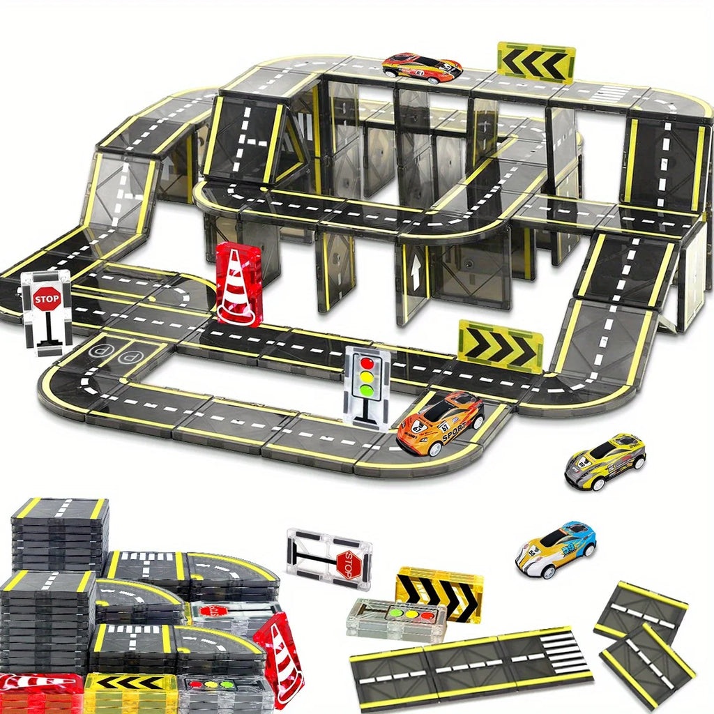 Magnetic Crane Car & Road Building Set – Educational Construction Toy for Kids