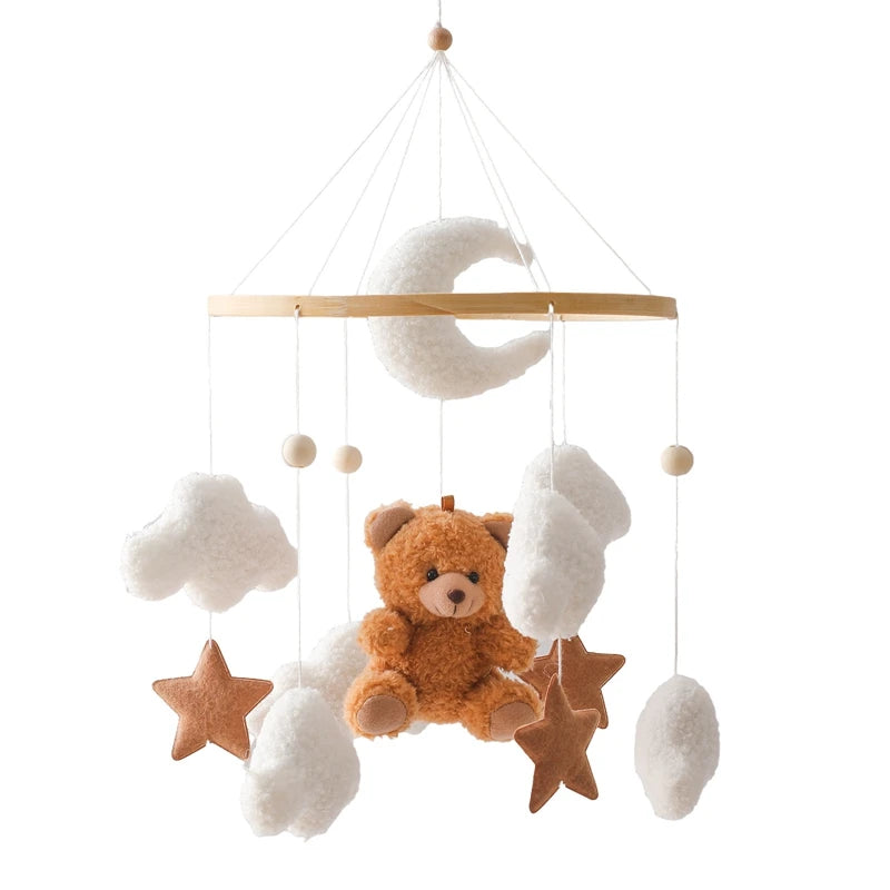 Premium Wooden Baby Crib Mobile with Felt Bear – Music Box Bed Bell, Nursery Hanging Mobile & Bracket for Newborns