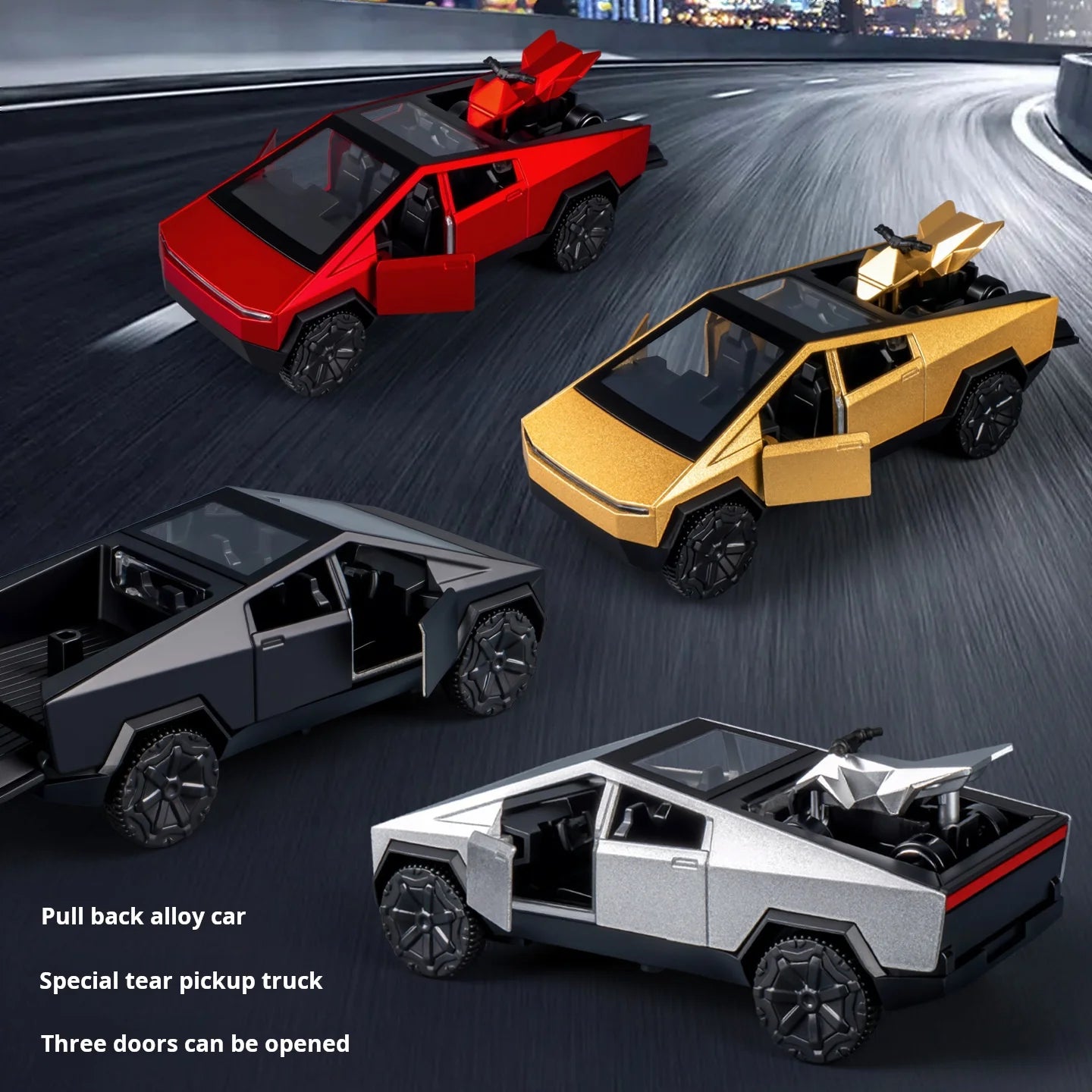 Cybertruck Off-Road Diecast Model with Motorcycle – Alloy Collectible Toy 1:36