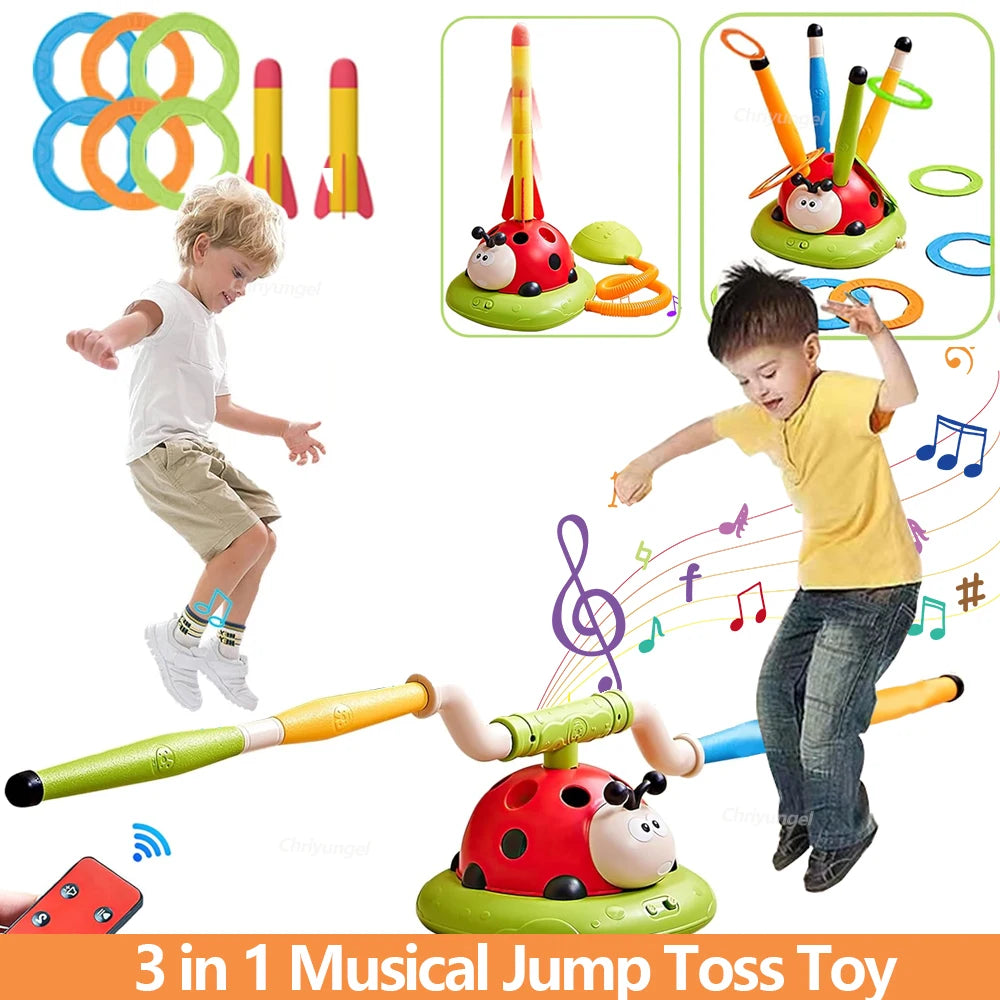 Musical Jump & Toss Ring Game with Rocket Launcher – Outdoor Kids Toy