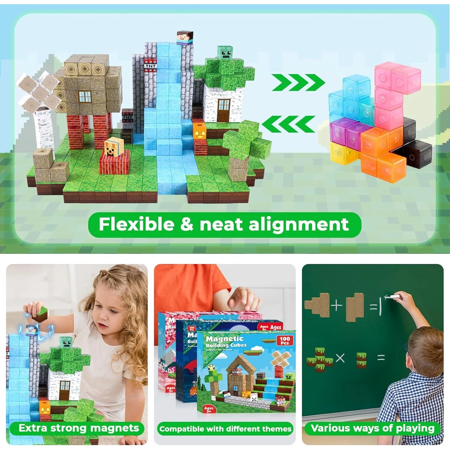 STEM Magnetic Building Blocks Mine World | Forest House Brick Cube Set | Sensory Construction Toy for Kids 3+ | Best Gift 2026 Boys & Girls