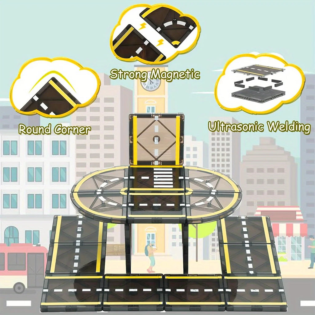 Magnetic Crane Car & Road Building Set – Educational Construction Toy for Kids