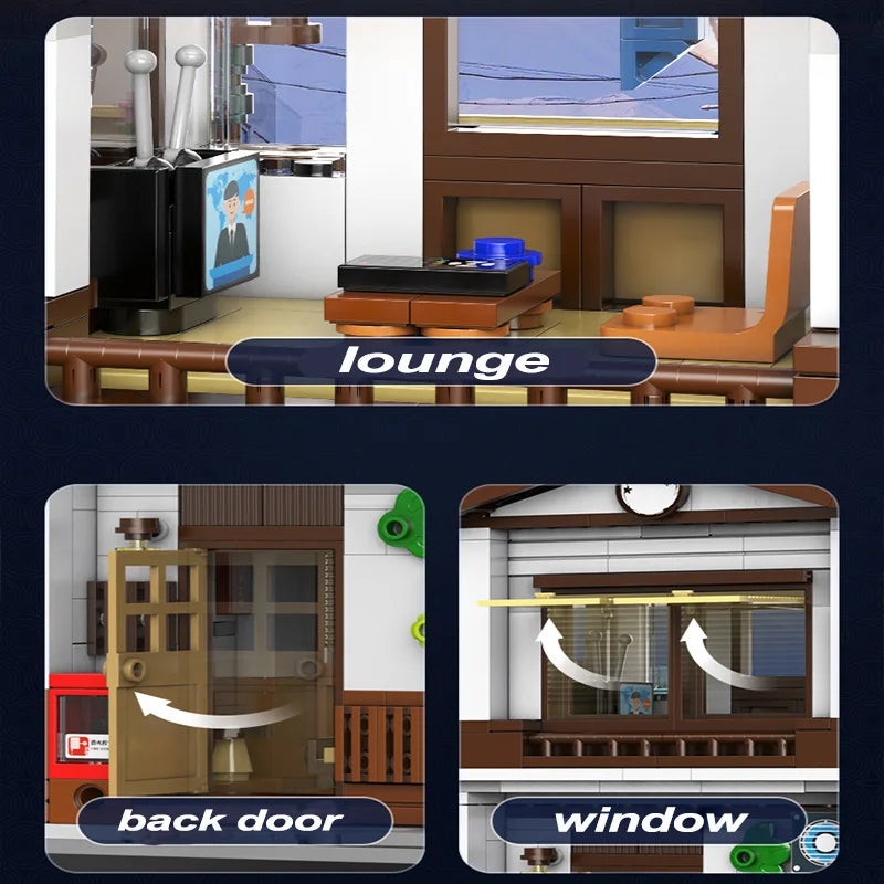 LED Japanese City Canteen Building Blocks – Architecture Street House Set with Figures