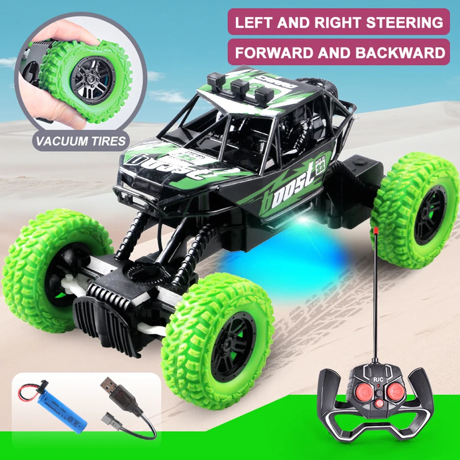 Remote Control Off-Road Car for Kids with Flashing LED Lights, Rubber Wheels, 360° Stunt RC Toy, Christmas Gift