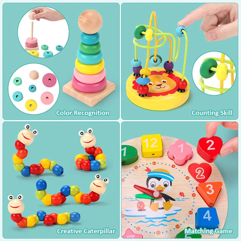 Montessori Wooden Educational Toys Set (5–6 Pcs) – Baby Development & Learning Puzzles