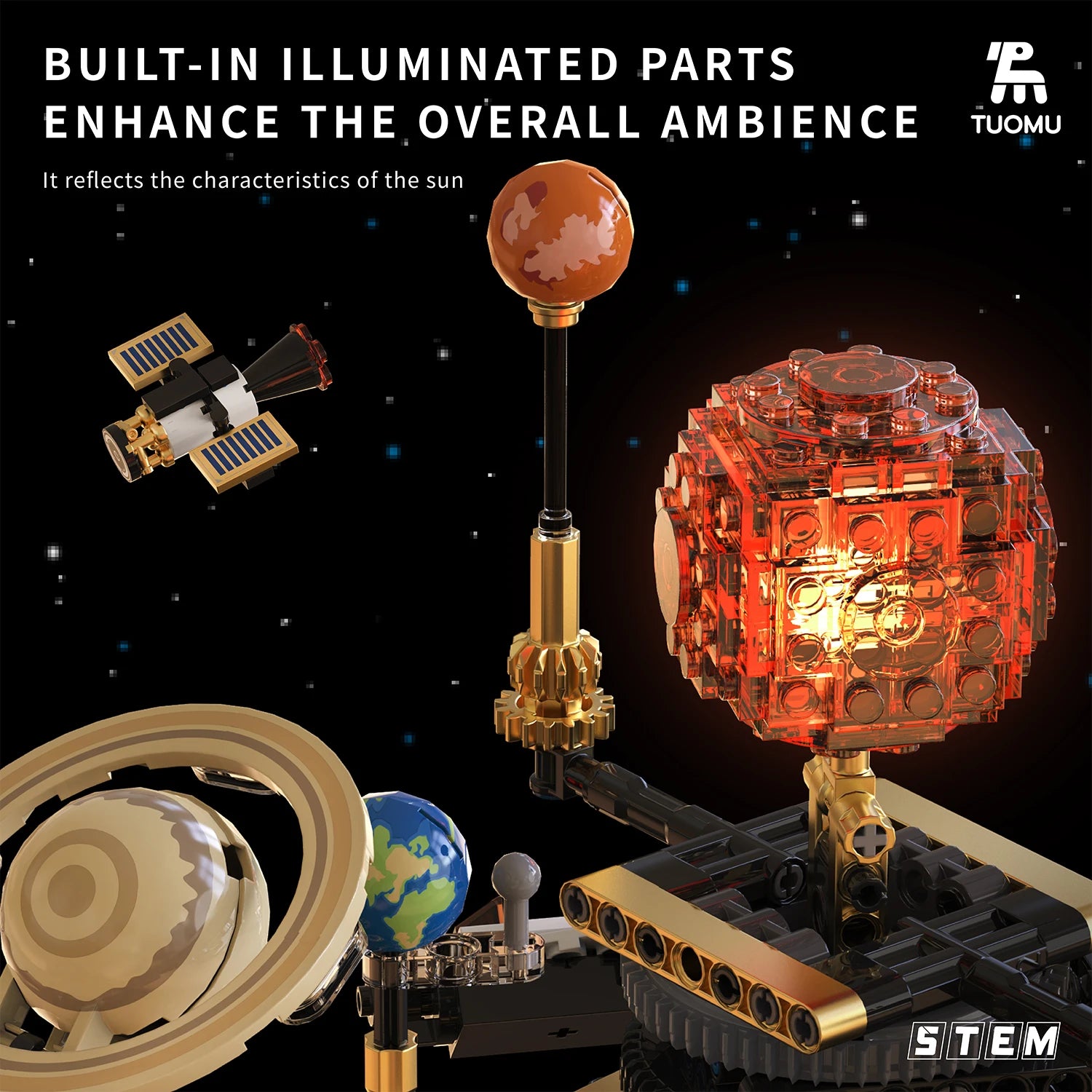 Electric Solar System STEM Building Blocks – Rotating Sun & Earth Space Science Model Toy