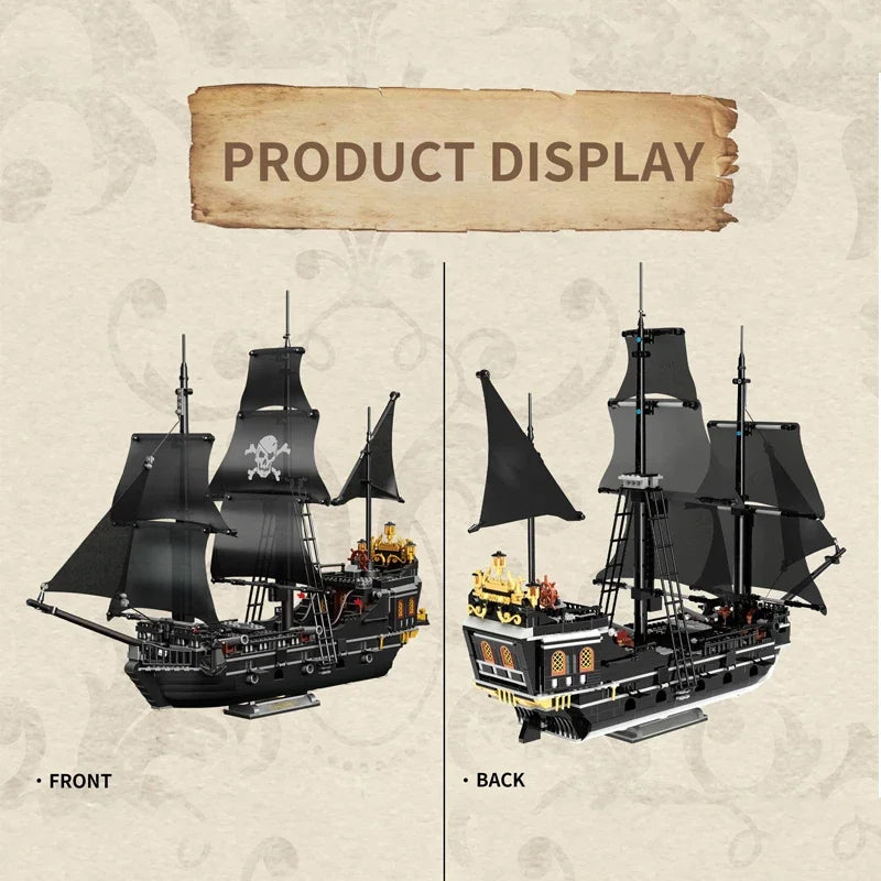 Black Pirate Ship Building Blocks – Skeleton Ghost Boat Model Set