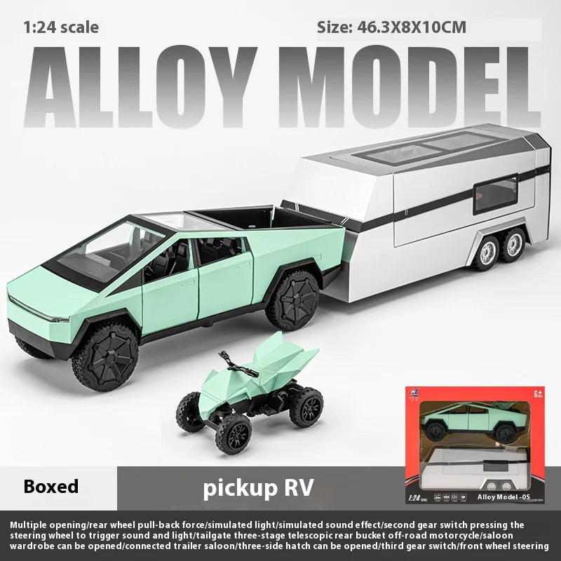 Cybertruck Alloy Diecast Pickup with Trailer RV – Off-Road Model Toy