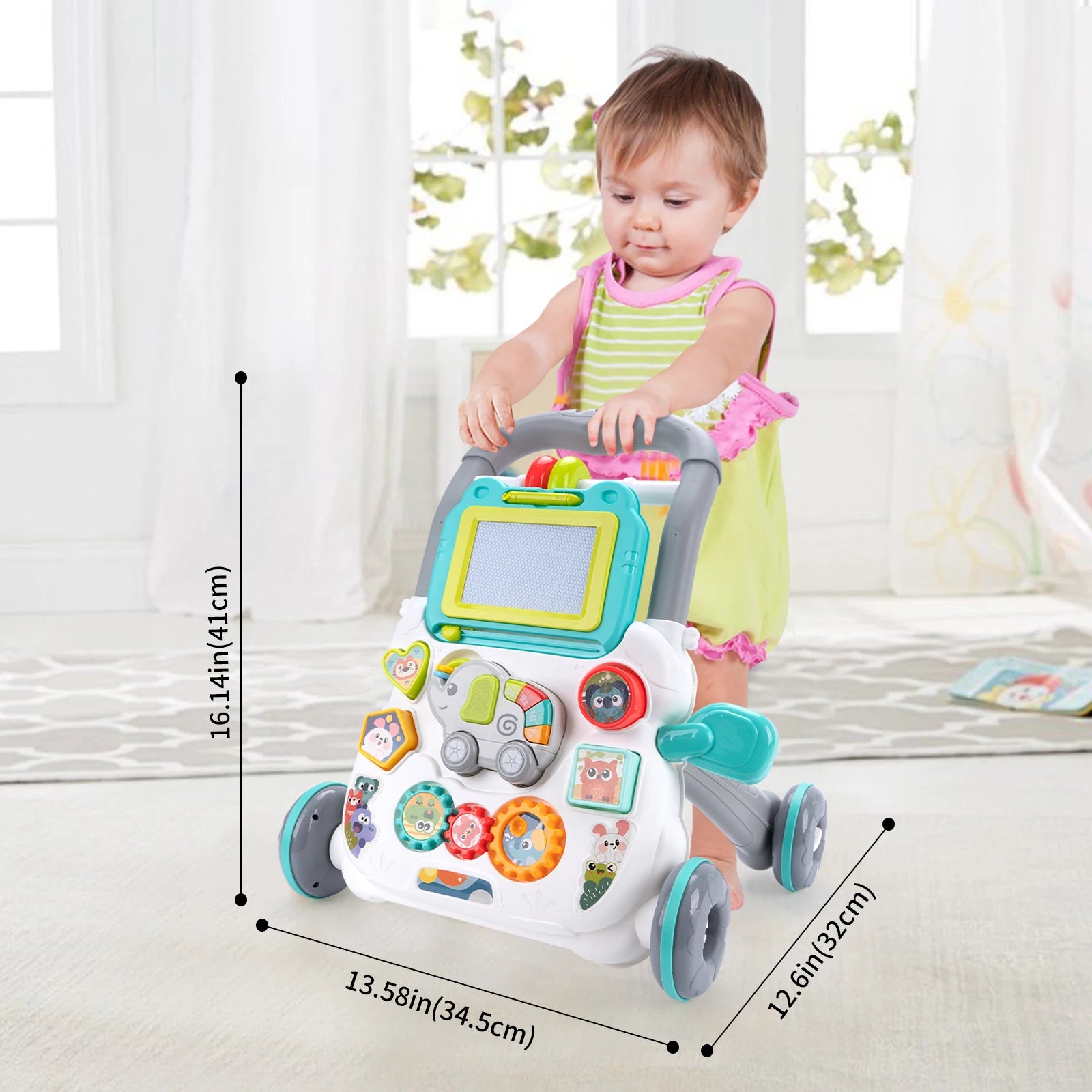 Baby Push Walker with Music & Drawing Board – 2-in-1 Montessori Activity Walker for 6–15 Months