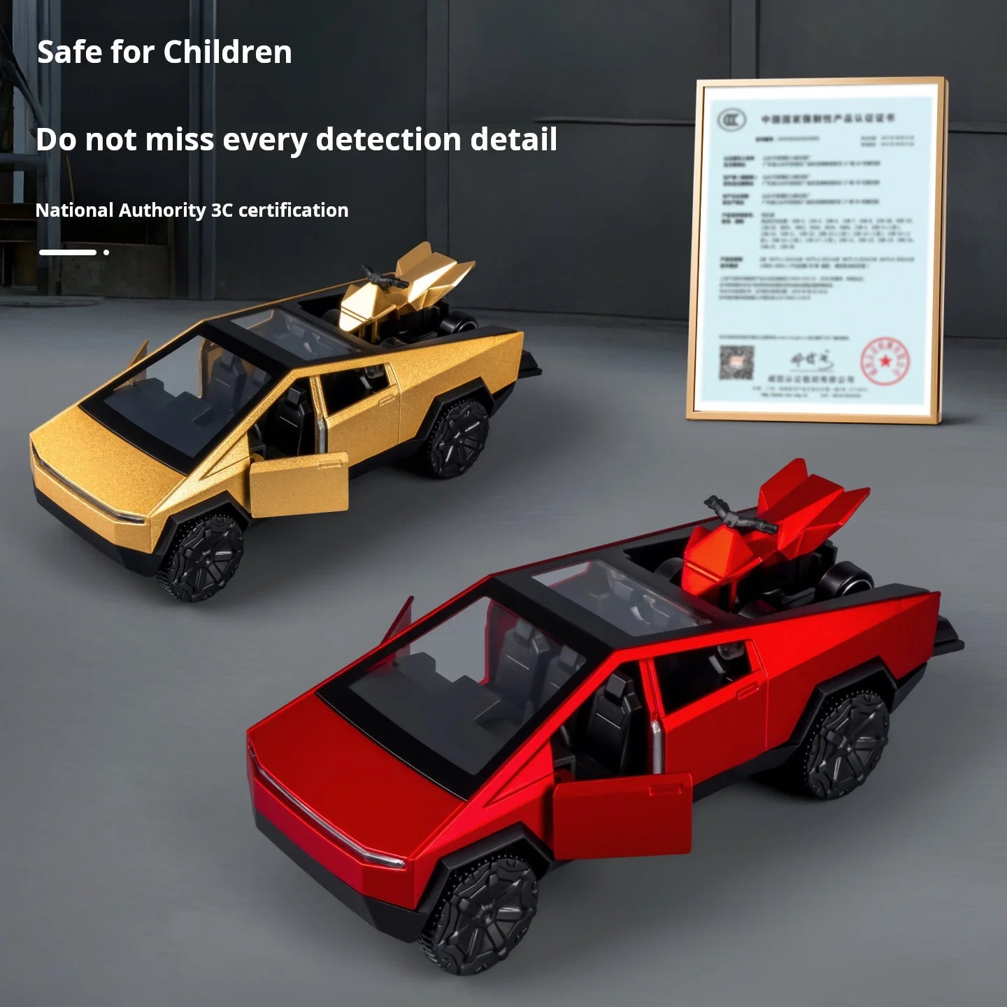 Cybertruck Off-Road Diecast Model with Motorcycle – Alloy Collectible Toy 1:36