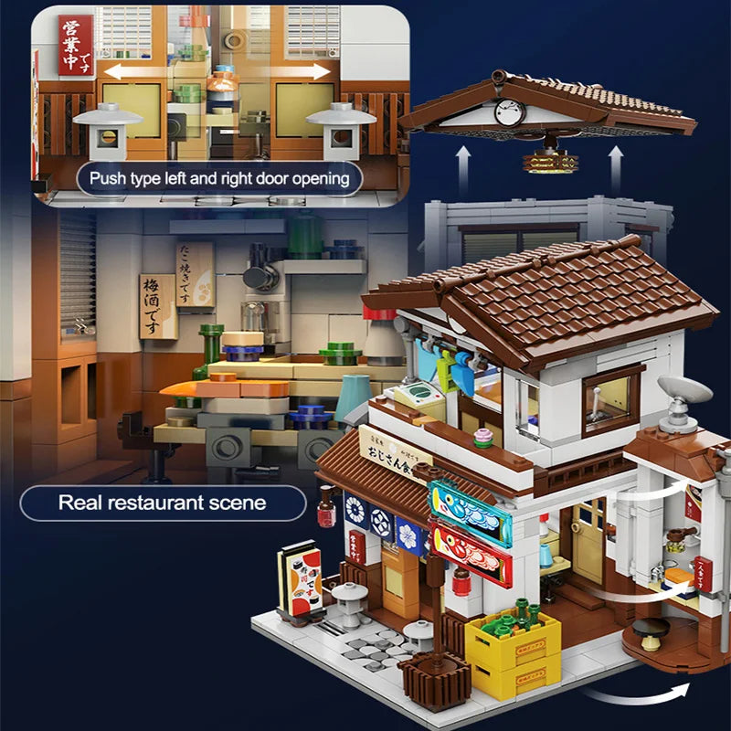LED Japanese City Canteen Building Blocks – Architecture Street House Set with Figures
