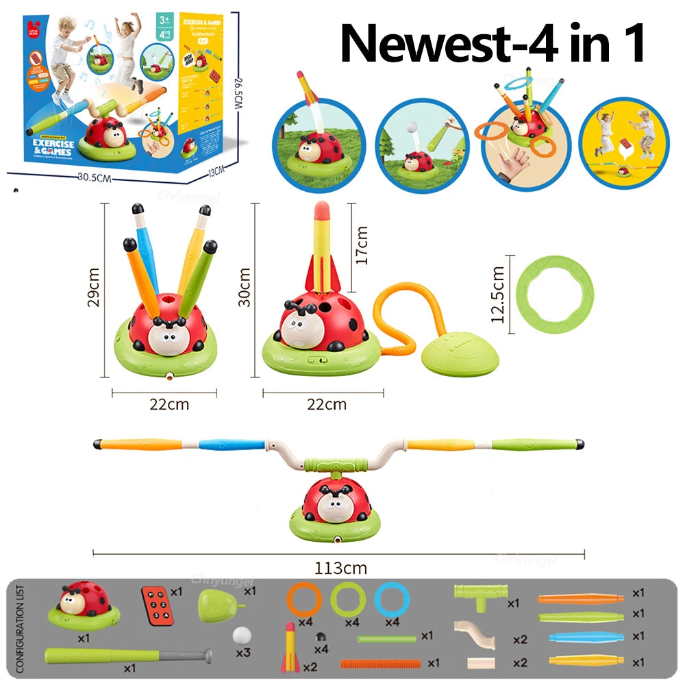 Musical Jump & Toss Ring Game with Rocket Launcher – Outdoor Kids Toy