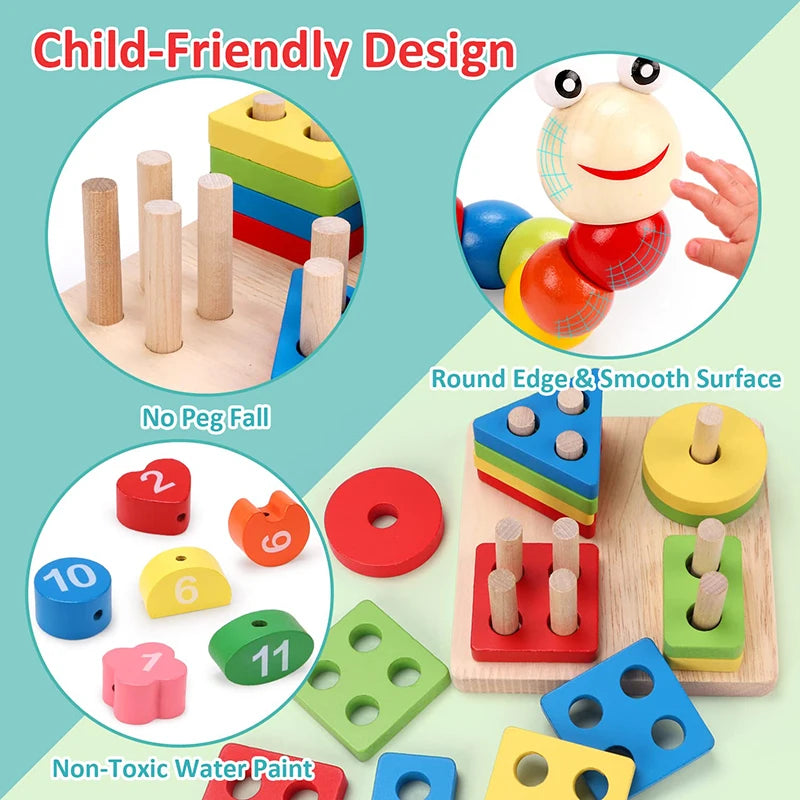 Montessori Wooden Educational Toys Set (5–6 Pcs) – Baby Development & Learning Puzzles