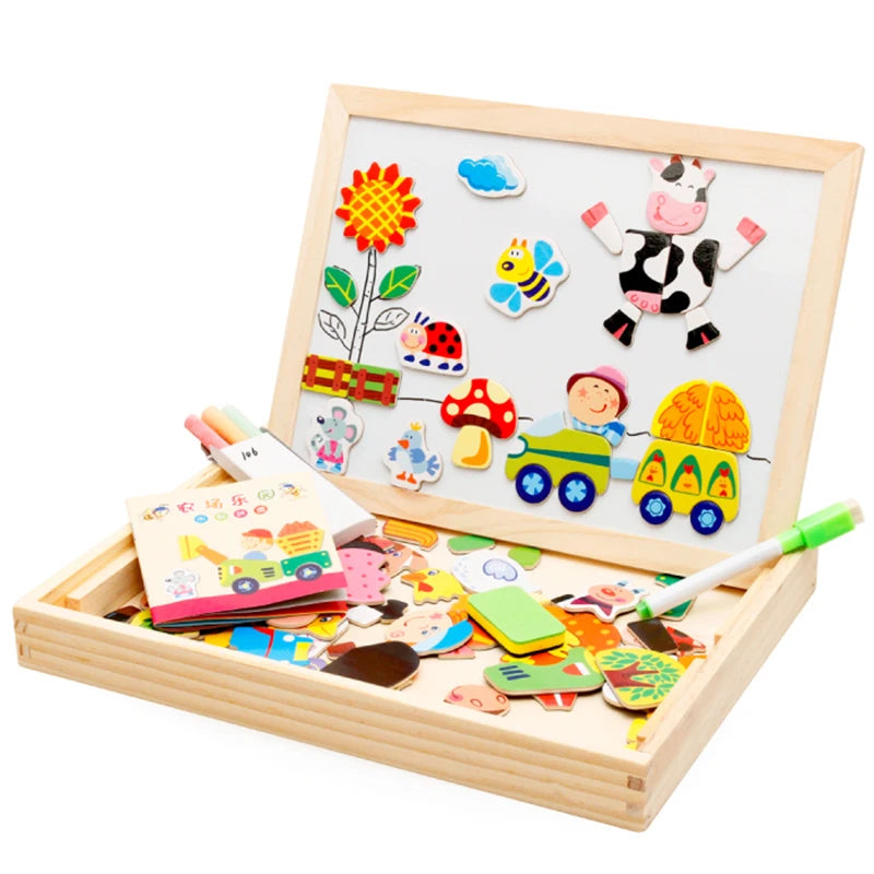 Wooden Magnetic Animal Puzzle & Drawing Board – Multifunction Learning Toy for Kids